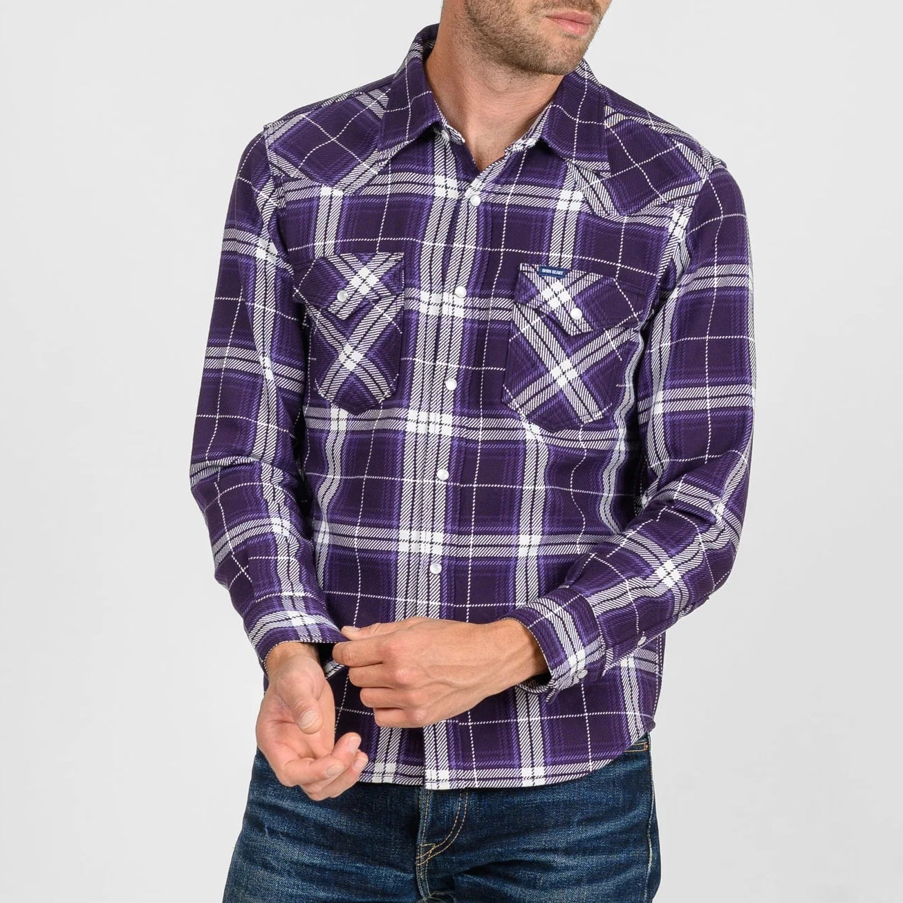 IHSH-439-PUR 9oz Selvedge Flannel Check Western Shirt Purple