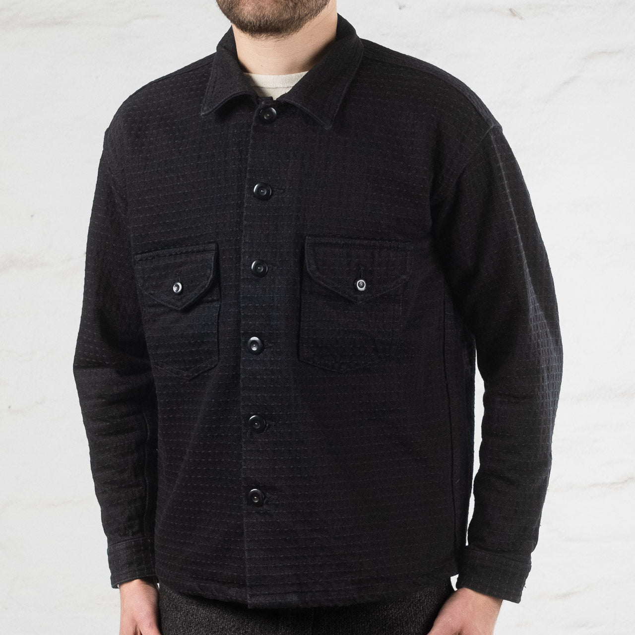 Sashiko 15,5 oz. Black Denim Navajo Shirt Black