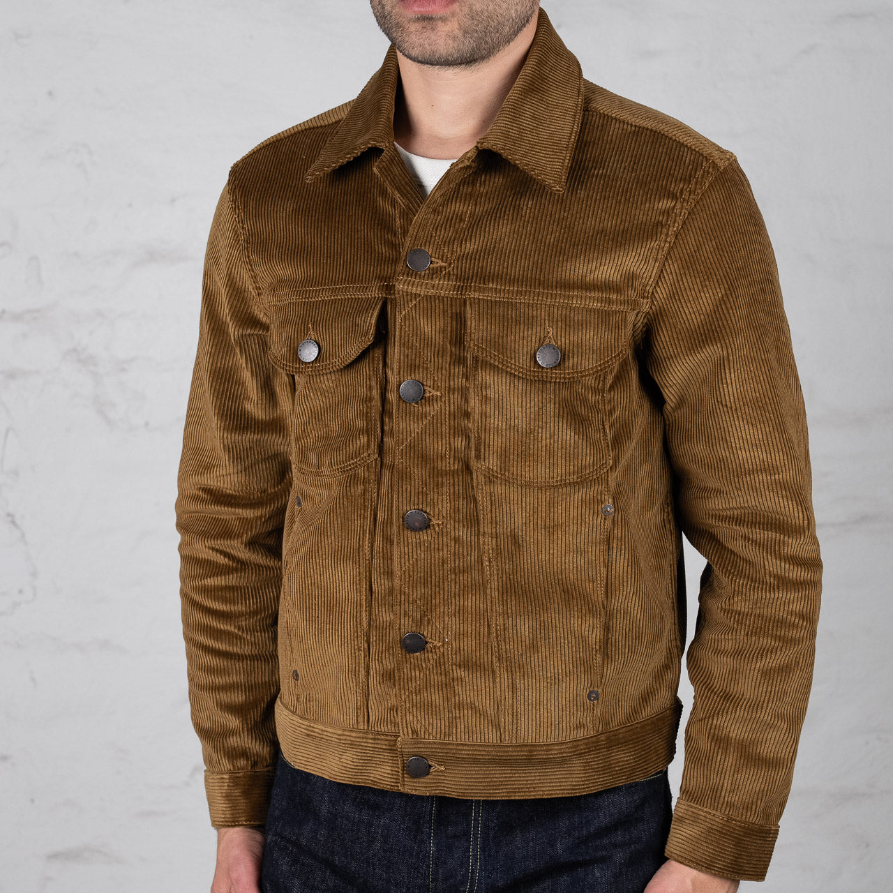 Freenote Cloth Classic Trucker Jacket Gold Corduroy, Vorderansicht