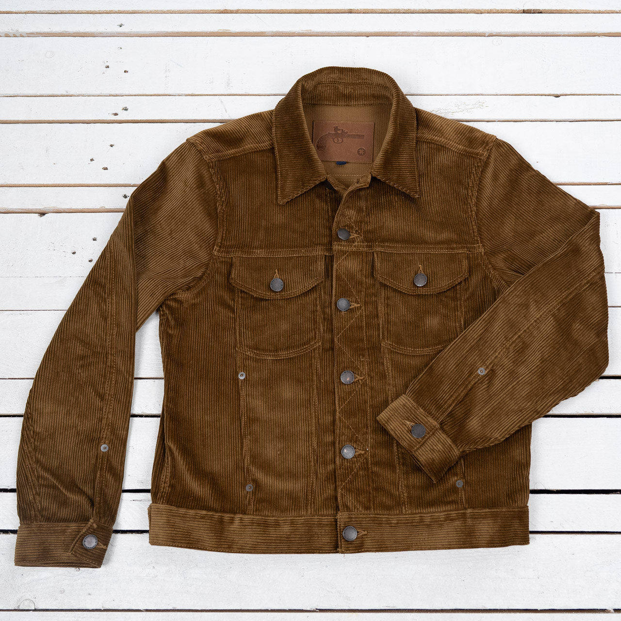 Freenote Cloth Classic Trucker Jacket Gold Corduroy, Flat Lay