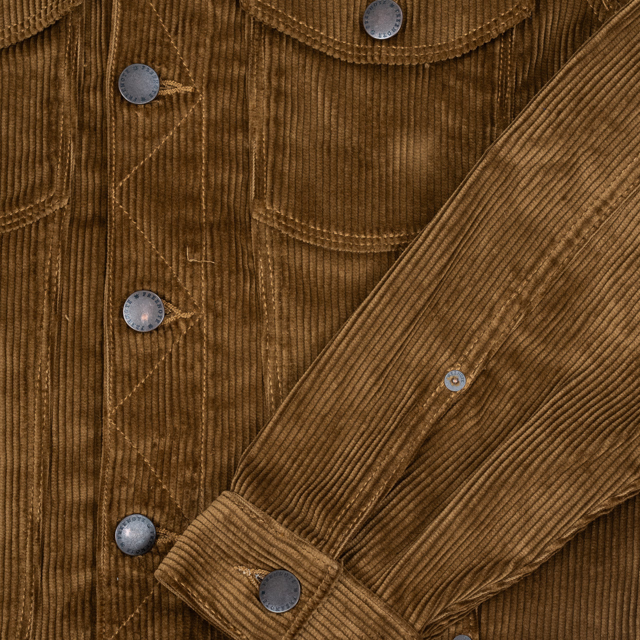 Freenote Cloth Classic Trucker Jacket Gold Corduroy, Detailansicht Ärmel