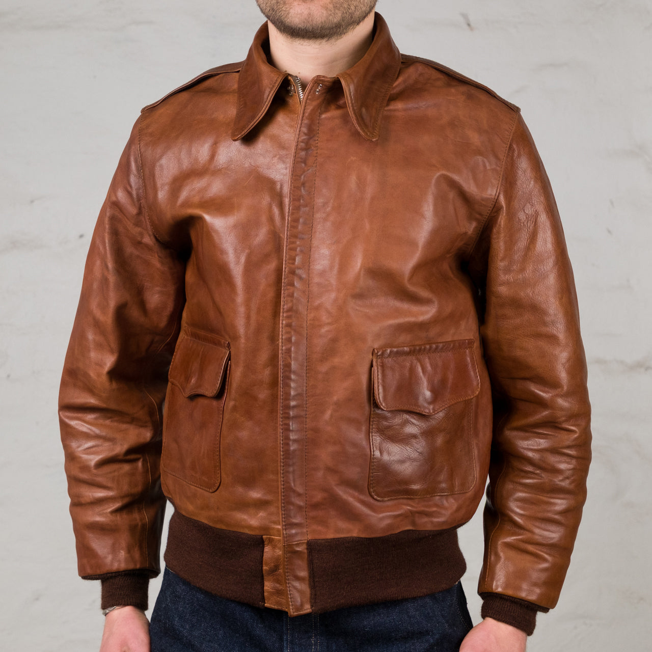 Eastman Leather A-2 Pearl Harbor Time Worn Leather Jacket Brown