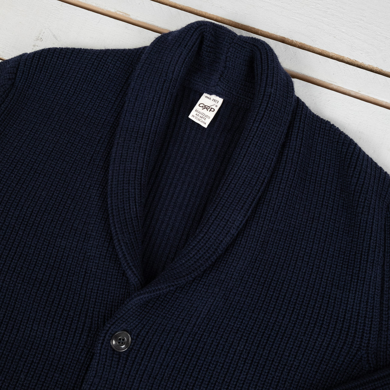 Shawl Collar Cardigan Merino Knit Blue