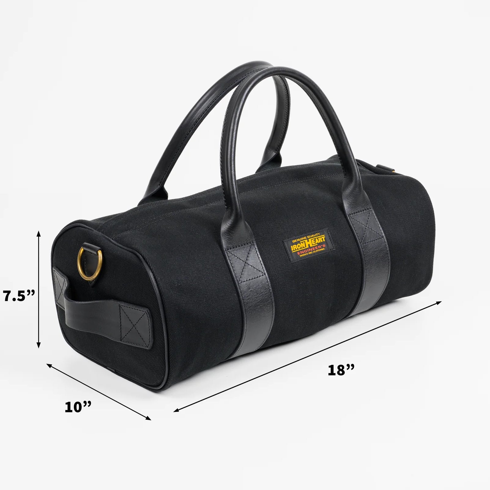 IHE-24-BLK 21 oz. Denim Buttero Leather Holdall Superblack