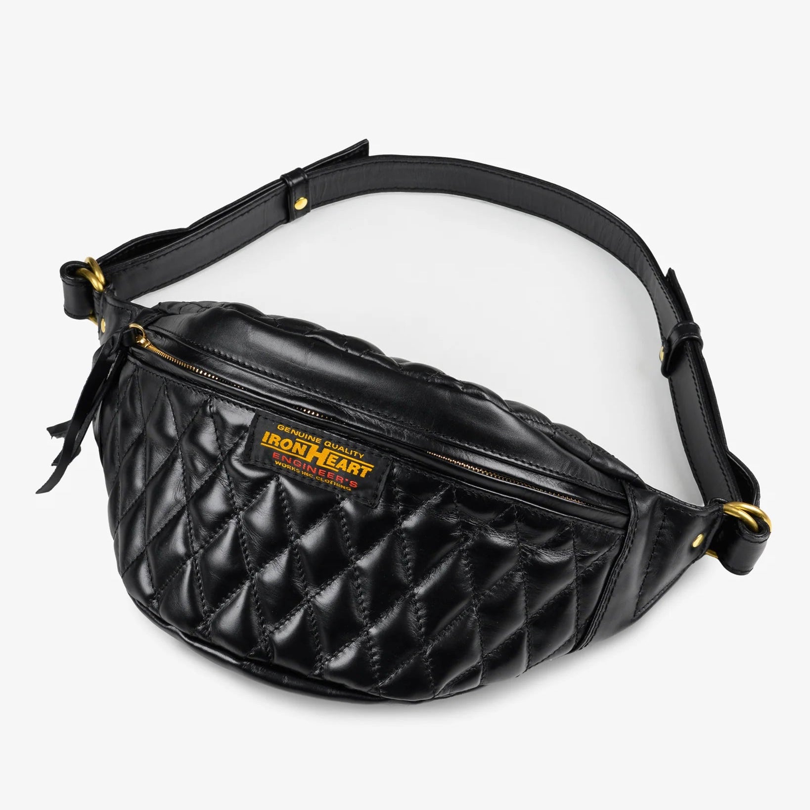 IHE-45-BLK Diamond Stitched Leather Waist Bag Schwarz