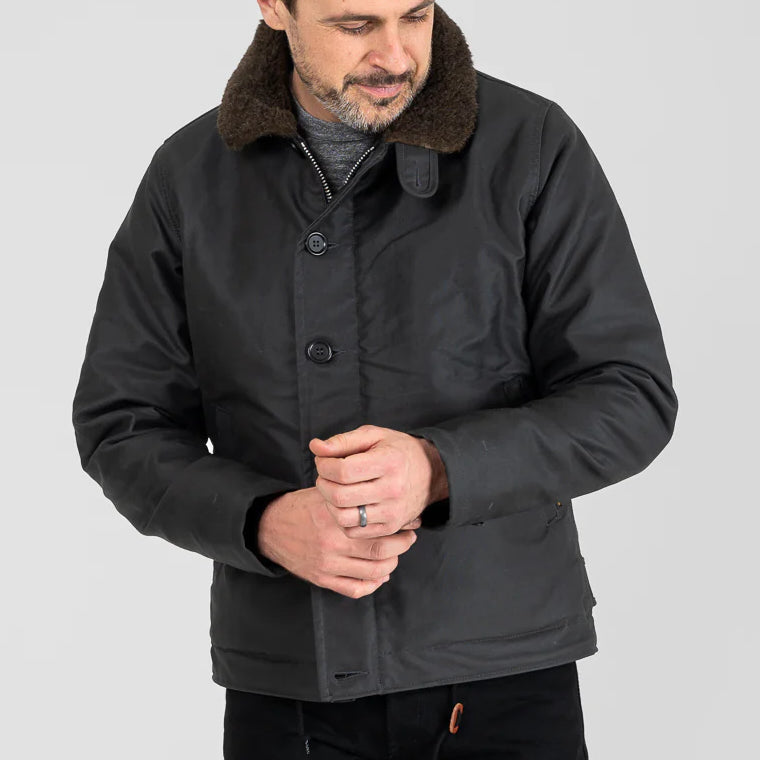 IHM-37-BLK Oiled Whipcord N1 Deck Jacket Black