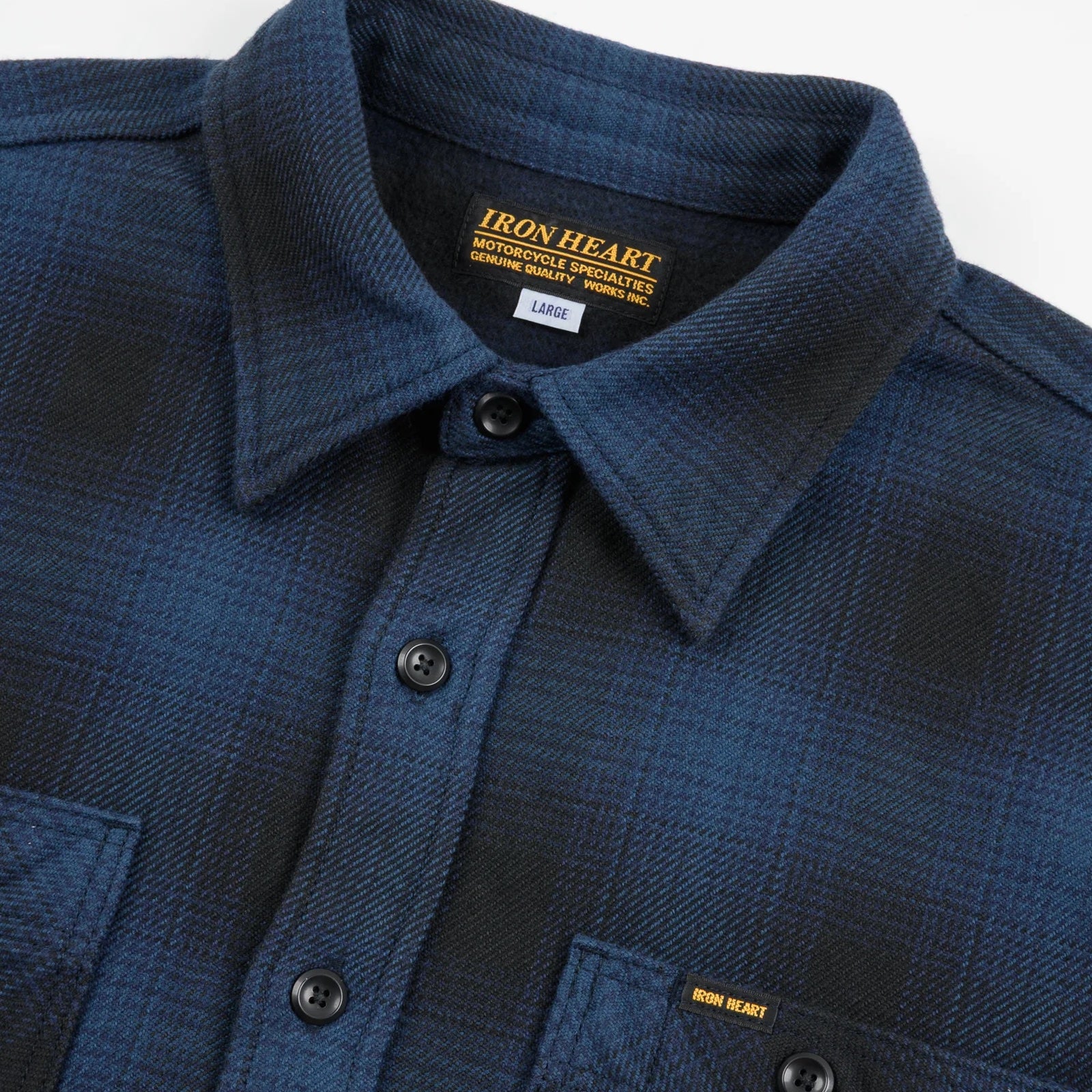IHSH-265-NAV Heavy Flannel Ombré Check Work Shirt Navy