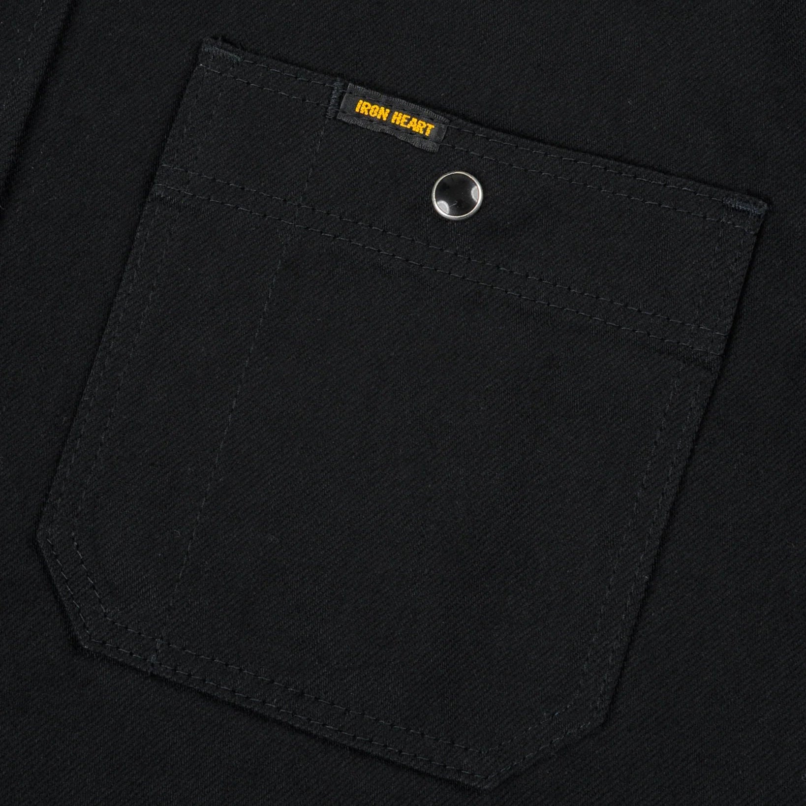 IHSH-338-BLK Chemise de travail en denim selvedge 12 oz avec boutons-pression noir