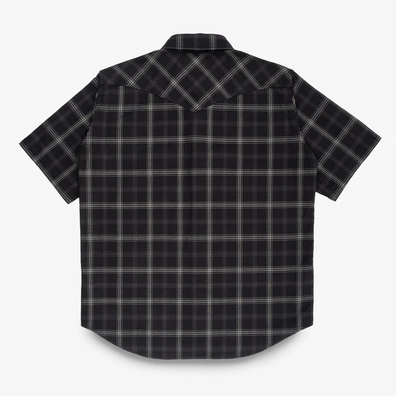 IHSH-418-BLK 5 oz. Selvedge Short Sleeved Madras Check Western Shirt Black