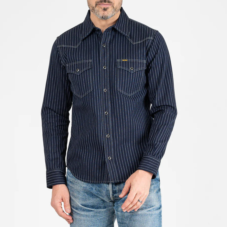 IHSH-424-IND 8,5 oz. Herringbone Stripe Western Shirt Indigo