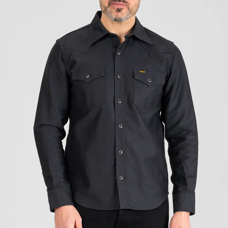IHSH-426-BLK 12 Military Moleskin Western Shirt, Black
