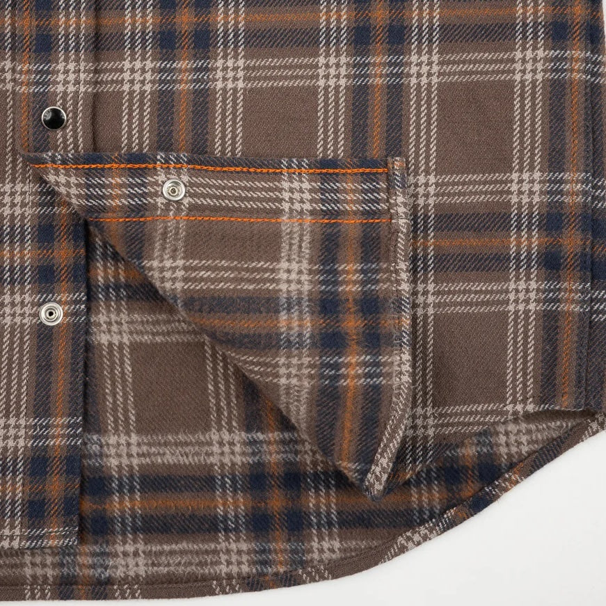 IHSH-431-BRN Slubby Heavy Flannel Check Western Shirt Brown