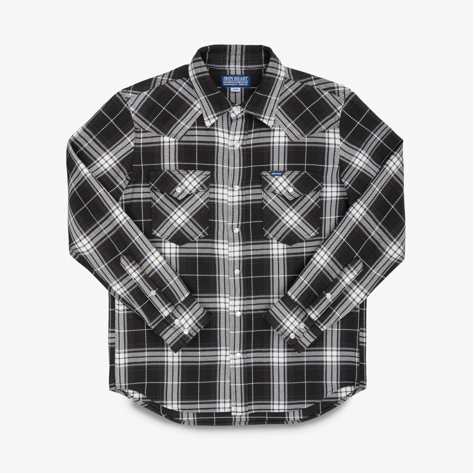 IHSH-439-BLK Chemise Western à carreaux en flanelle selvedge 9 oz. noire