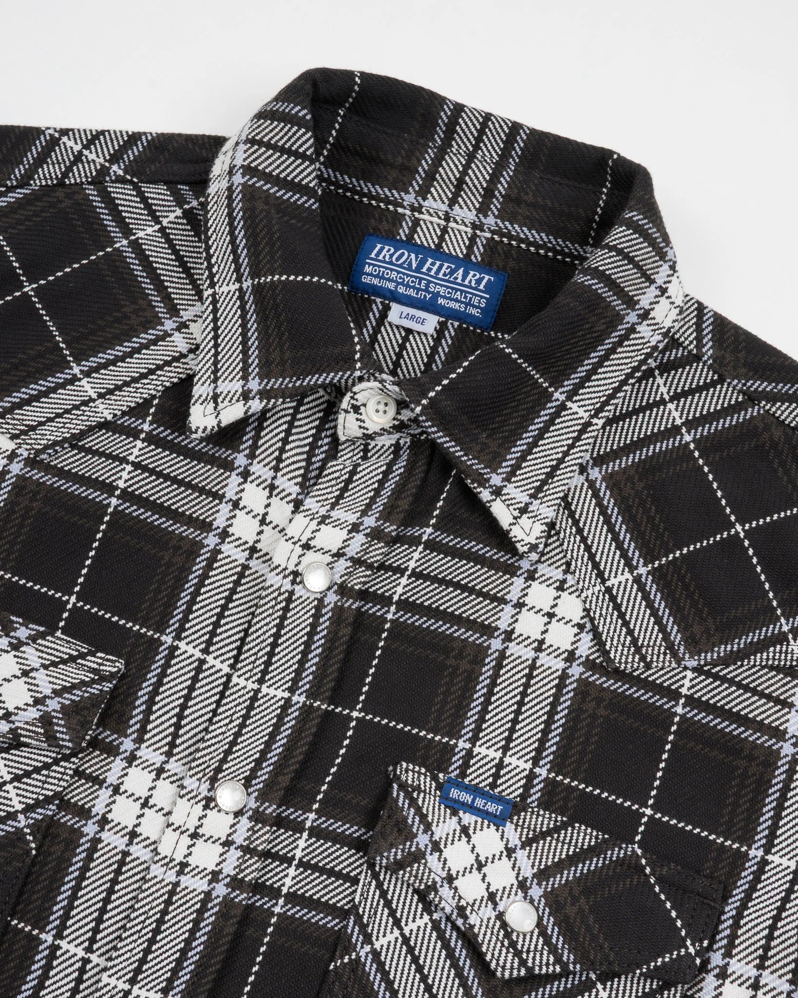 IHSH-439-BLK Chemise Western à carreaux en flanelle selvedge 9 oz. noire