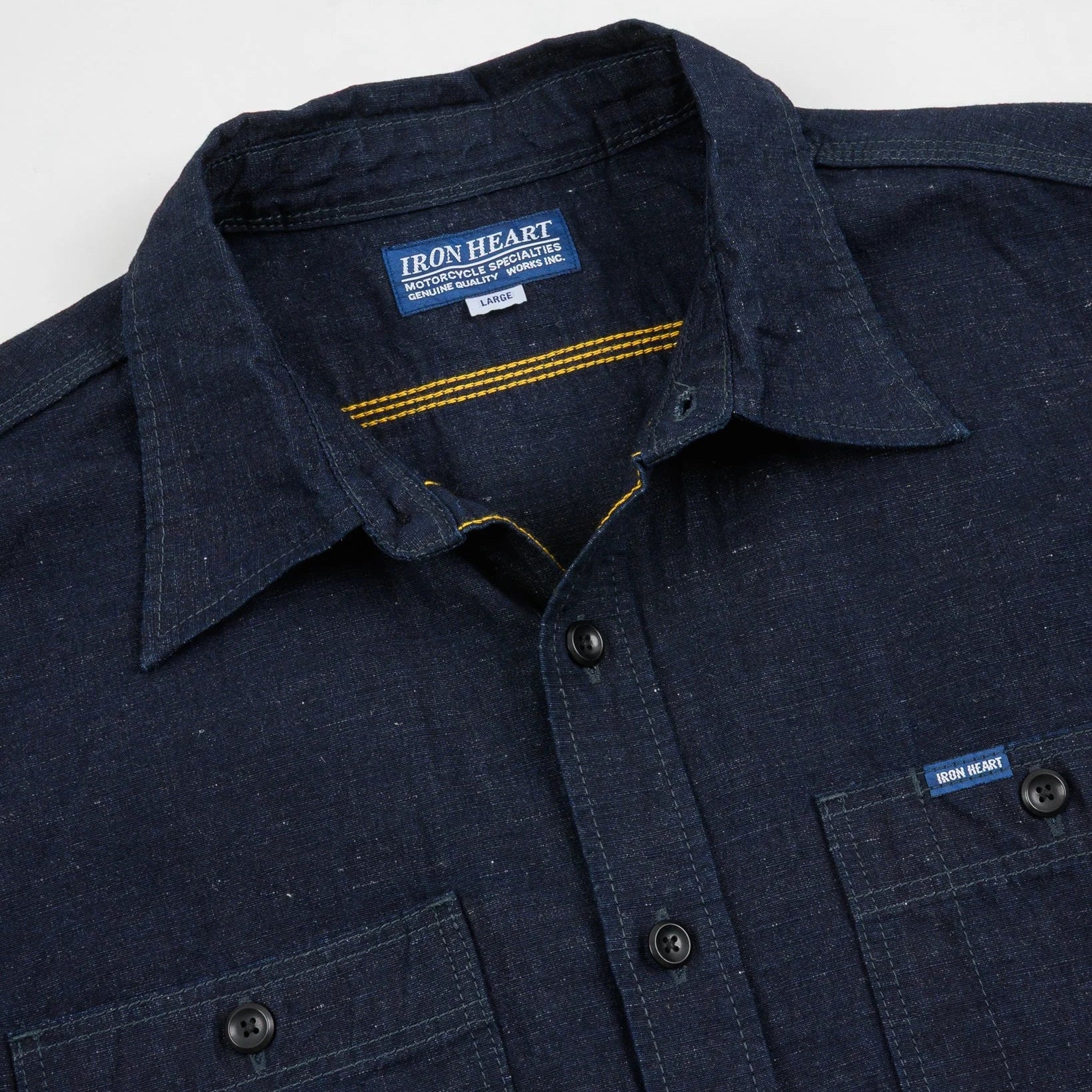 IHSH-443-IND 7 oz. Cotton Linen Chambray Work Shirt Indigo