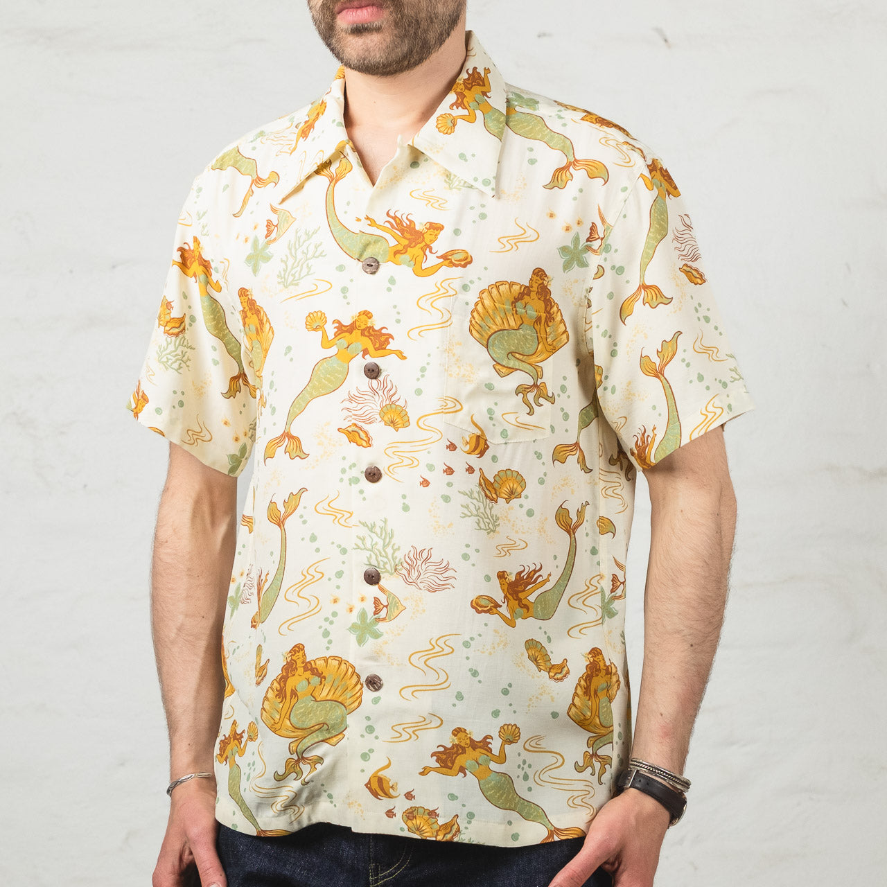 MICKY OYE Mermaids Hawaii Shirt Brown XL