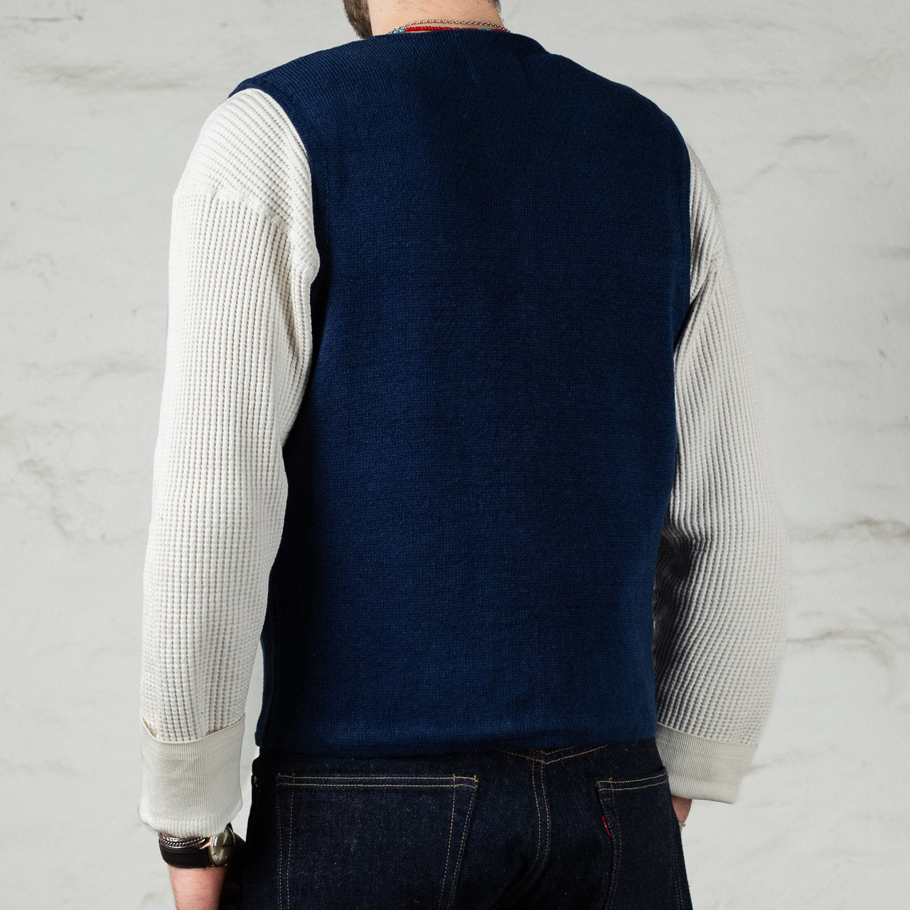 Buttons Vest Linen Indigo