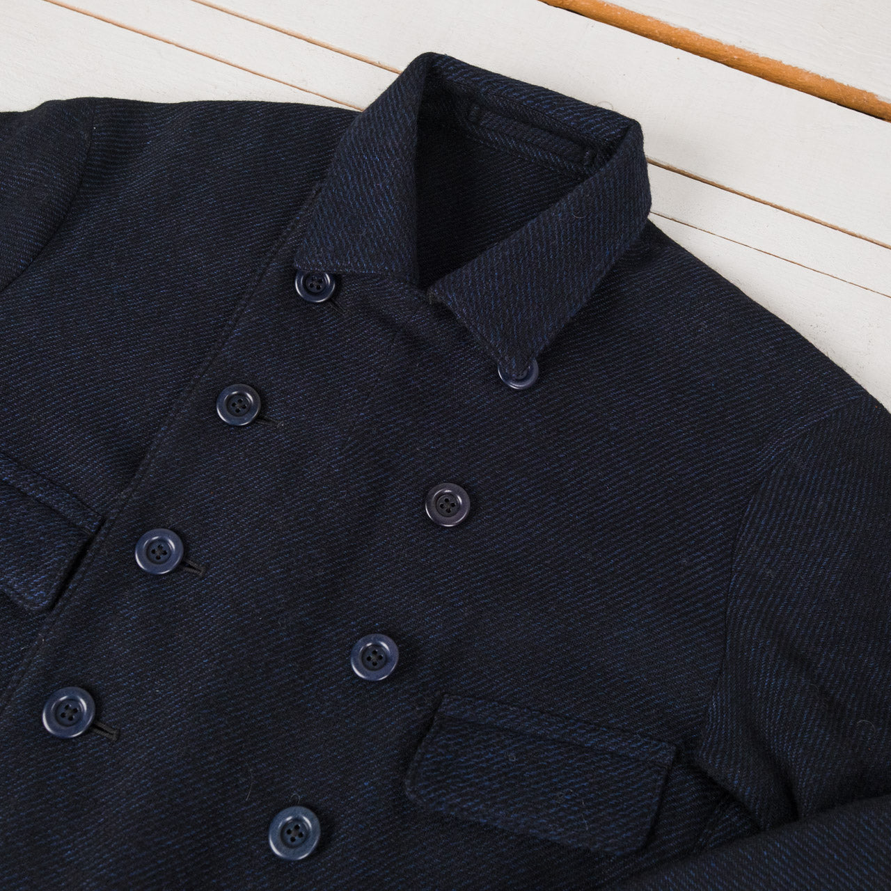 Relaxed Brigadier Coat Lovat Wool Linen Boelite Blue