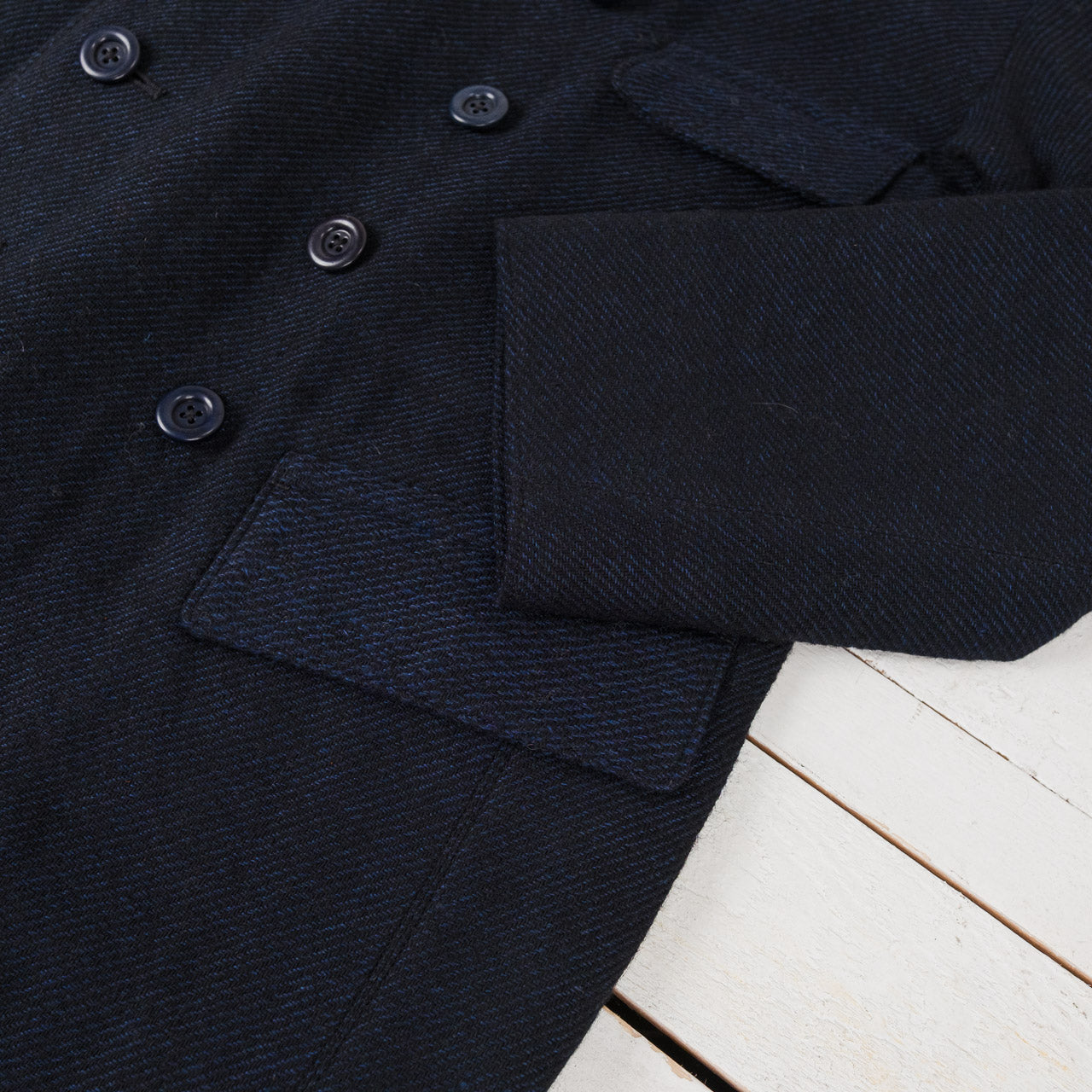 Relaxed Brigadier Coat Lovat Wool Linen Boelite Blue