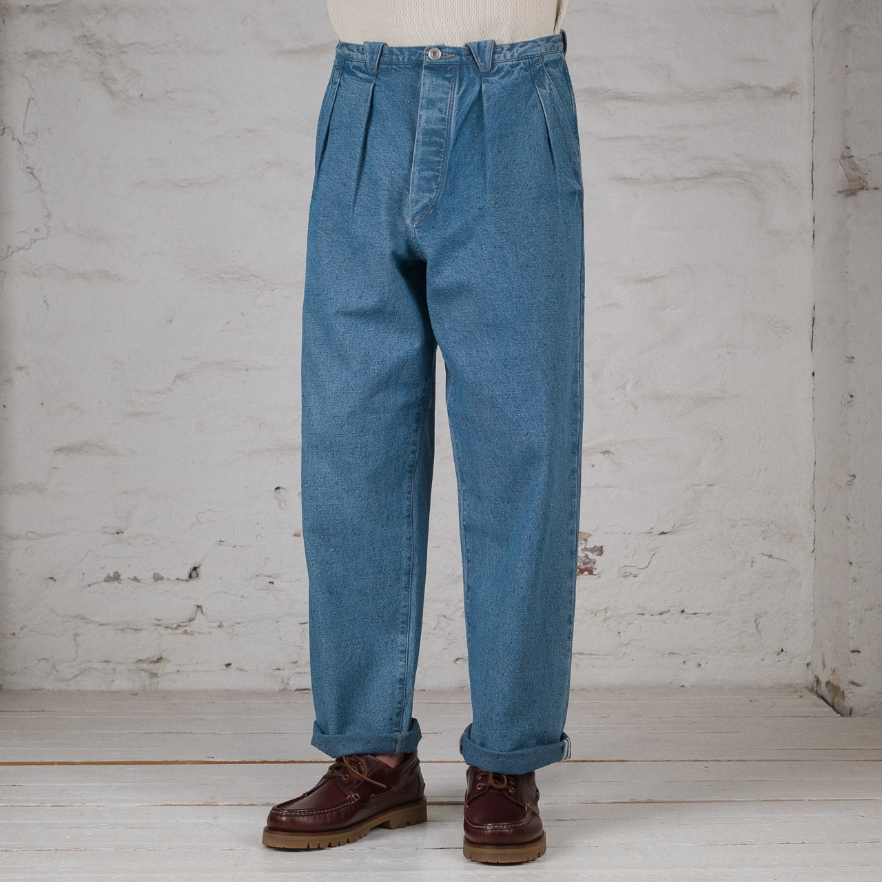 Pleat Denim Trousers Donegal Denim Horizon