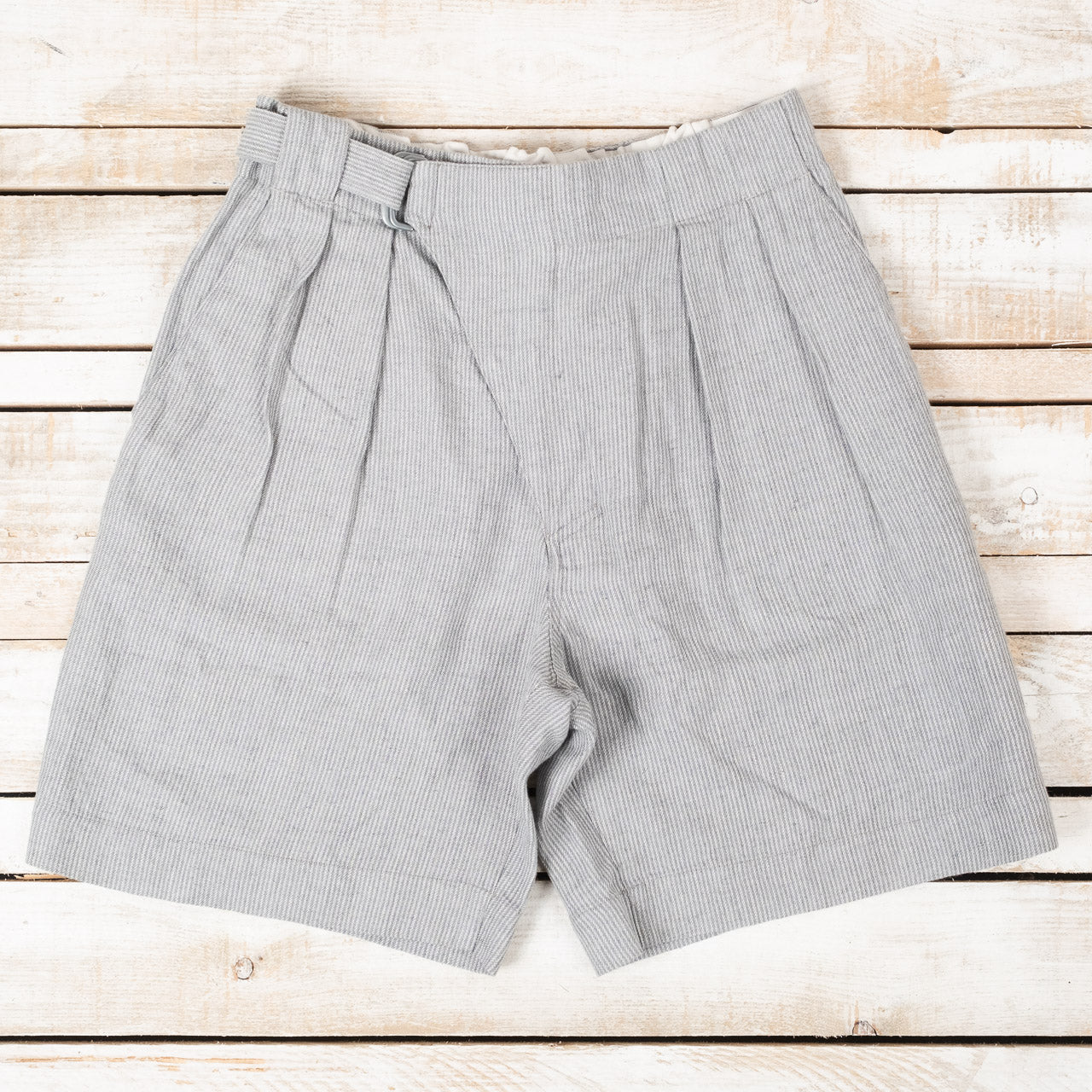 Oblique Shorts Linen Serge Light Grey Striped