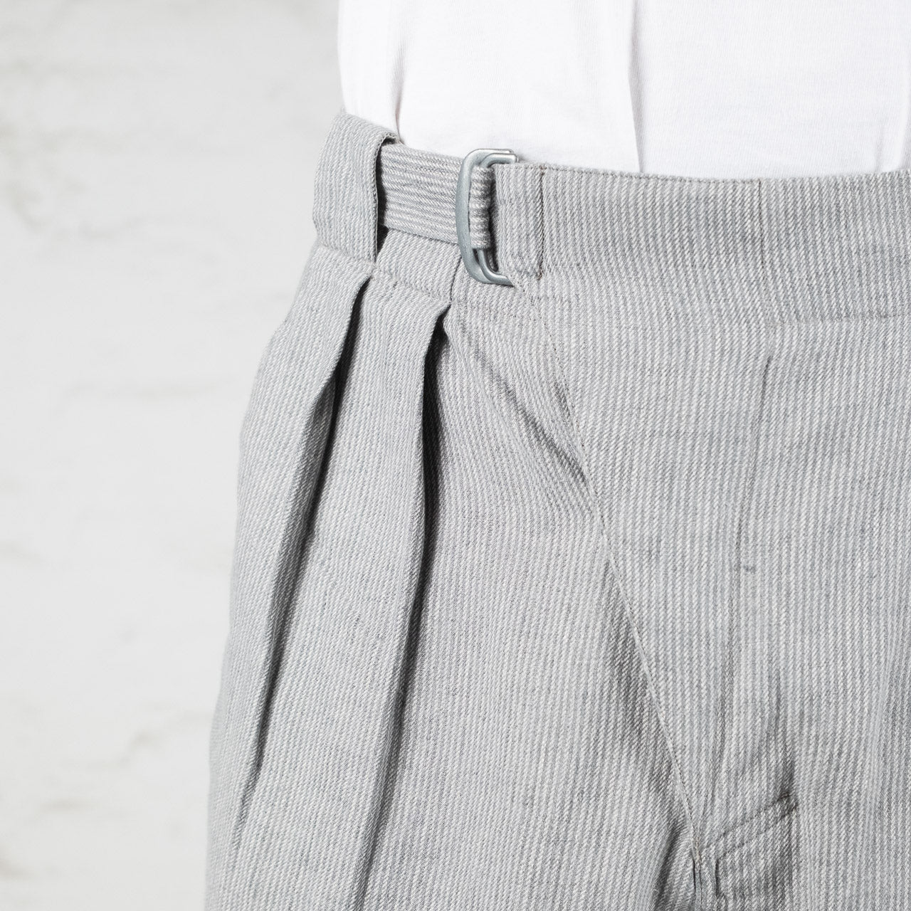 Oblique Shorts Linen Serge Light Grey Striped