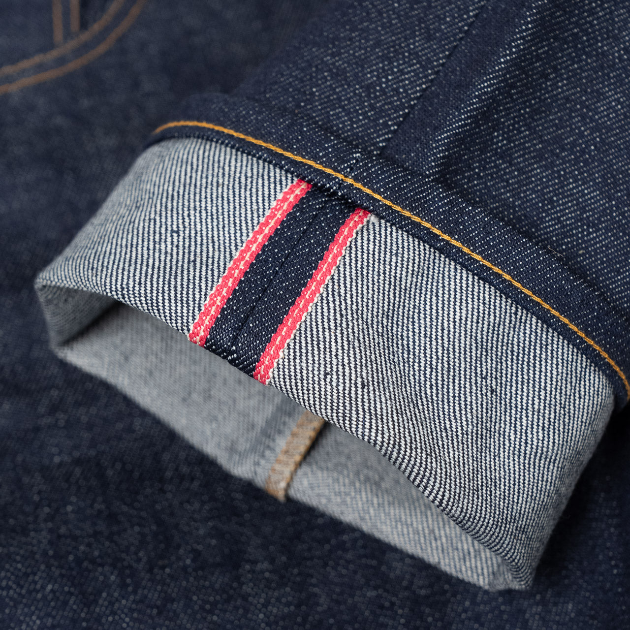Naked & Famous True Guy Dirty Elephant Jeans, Detailansicht der Selvedge-Webkante