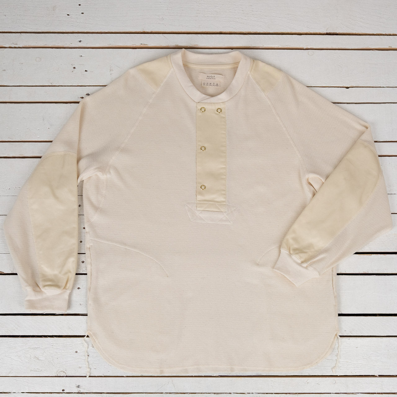 Wool Cotton Waffle Henley Neck T-Shirts Natural