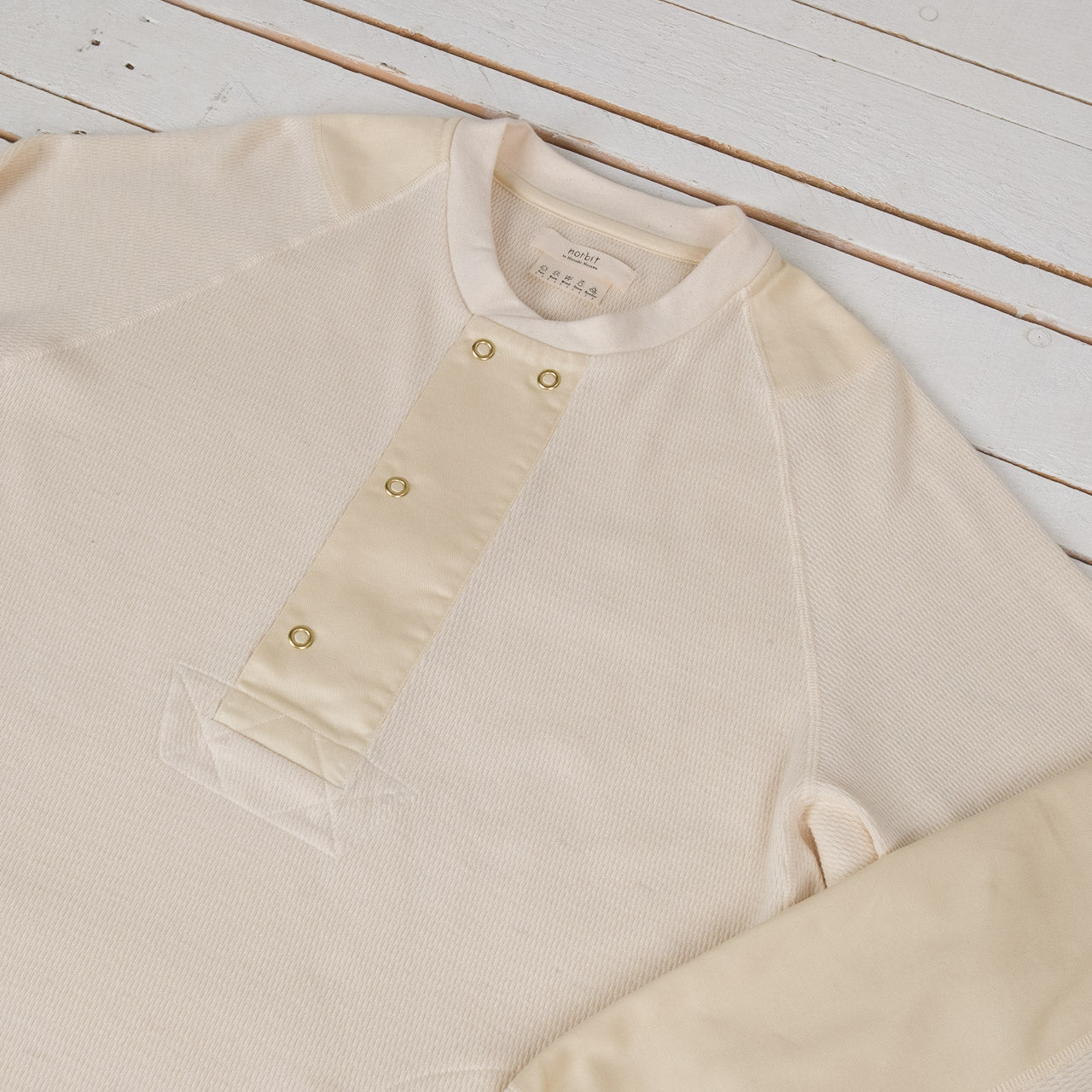 Wool Cotton Waffle Henley Neck T-Shirts Natural