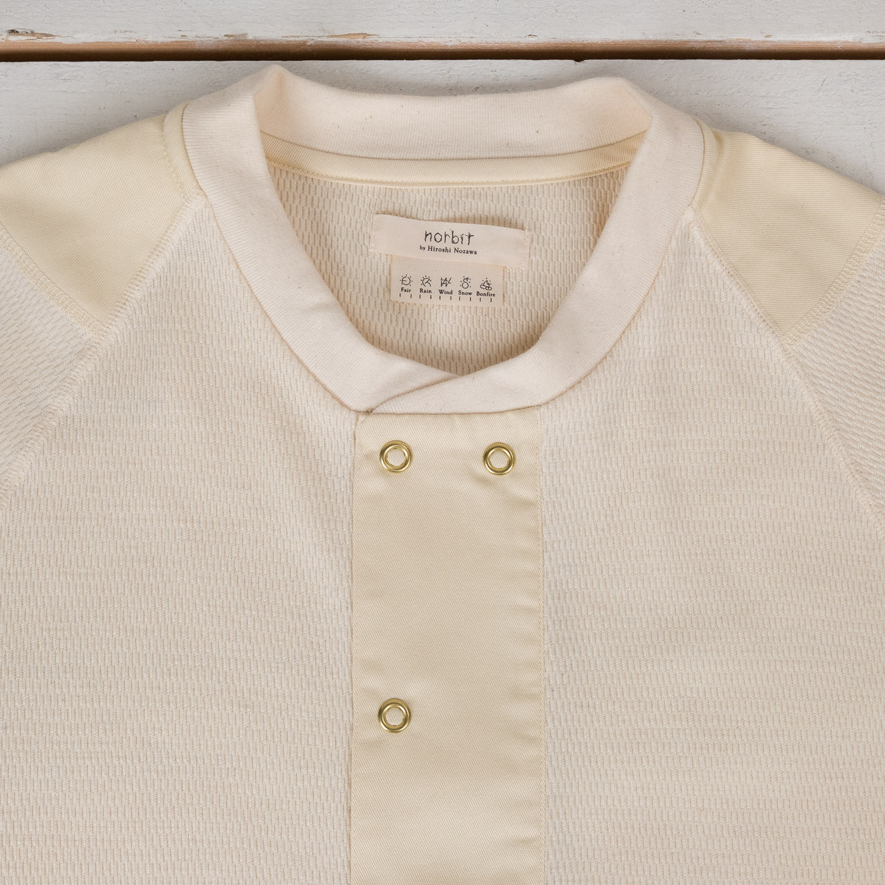 Wool Cotton Waffle Henley Neck T-Shirts Natural