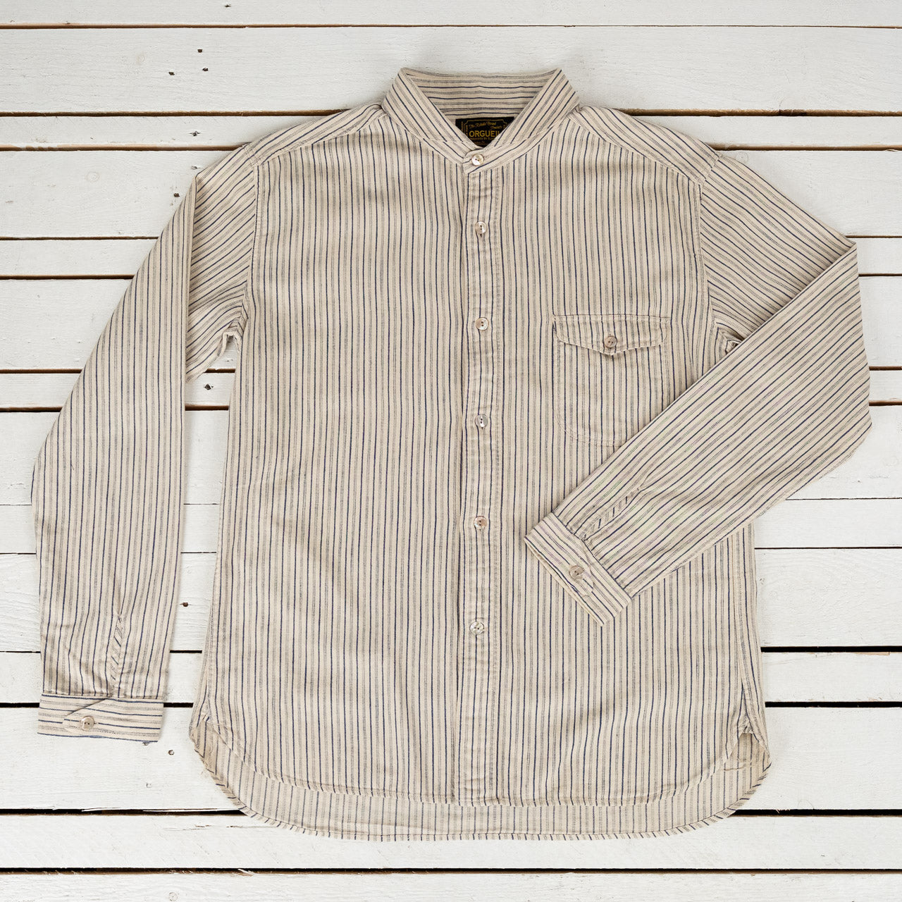 Shawl Collar Shirt Indigo Stripe
