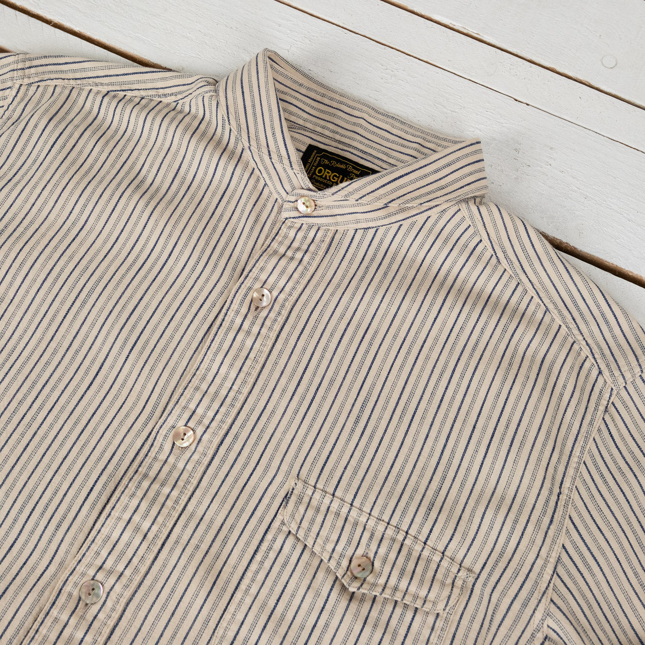 Shawl Collar Shirt Indigo Stripe