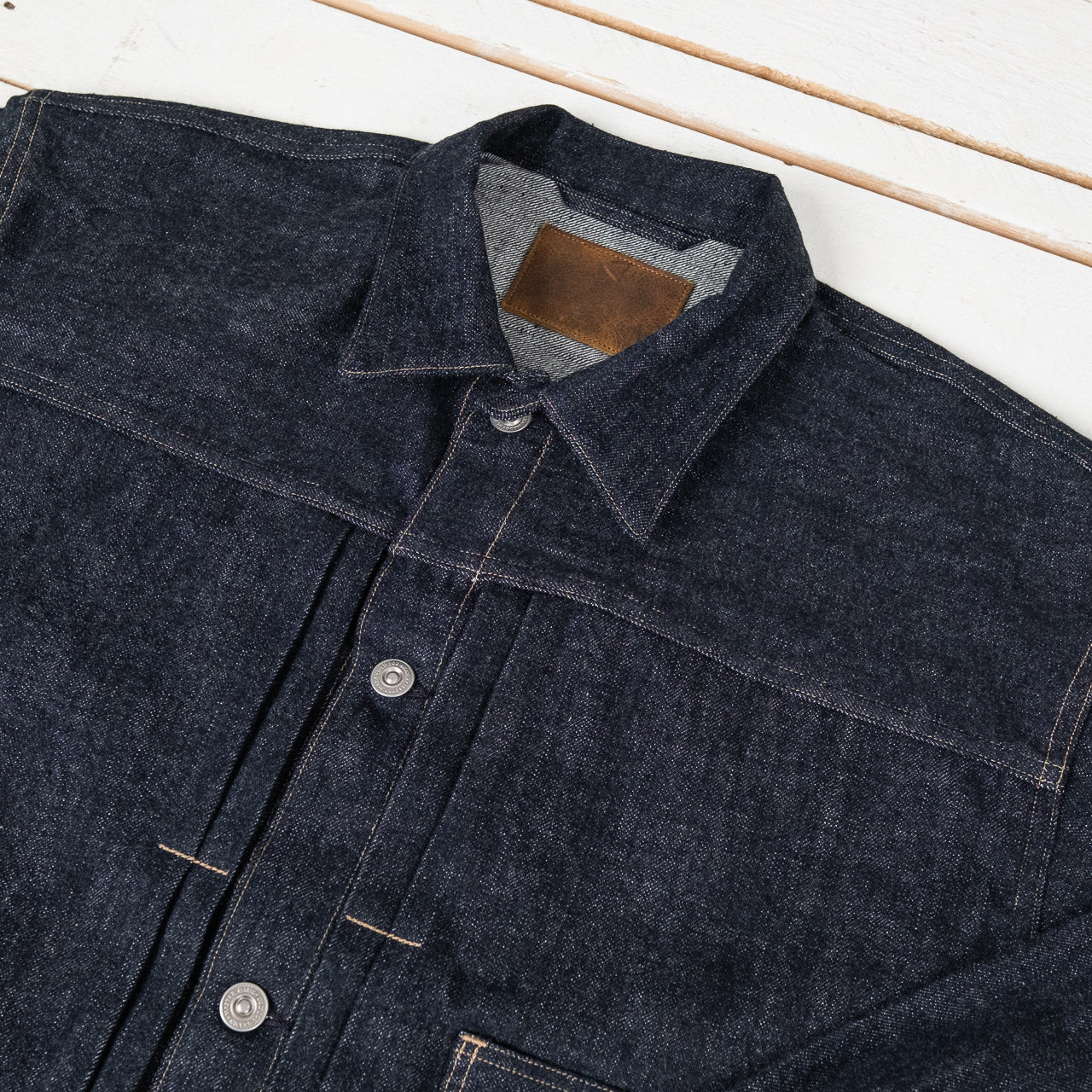 Old Joe Brand One Pocket Jean Jacket Indigo, Detailansicht des Kragens