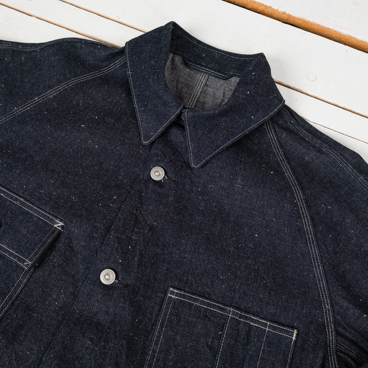 Old Joe Brand Hampton Chore Jacket Indigo, Detailansicht des Kragens