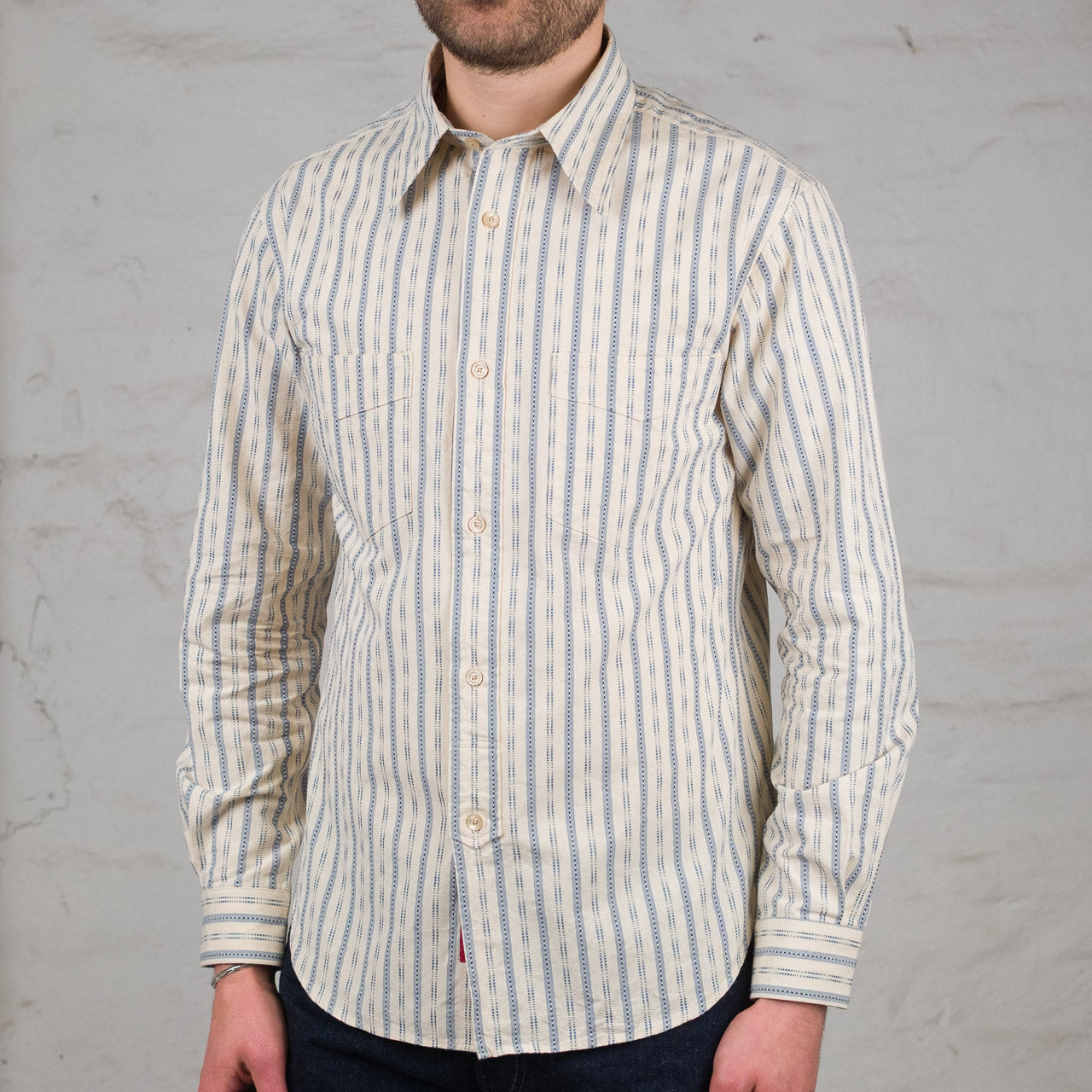 Striped Work Shirt Beige