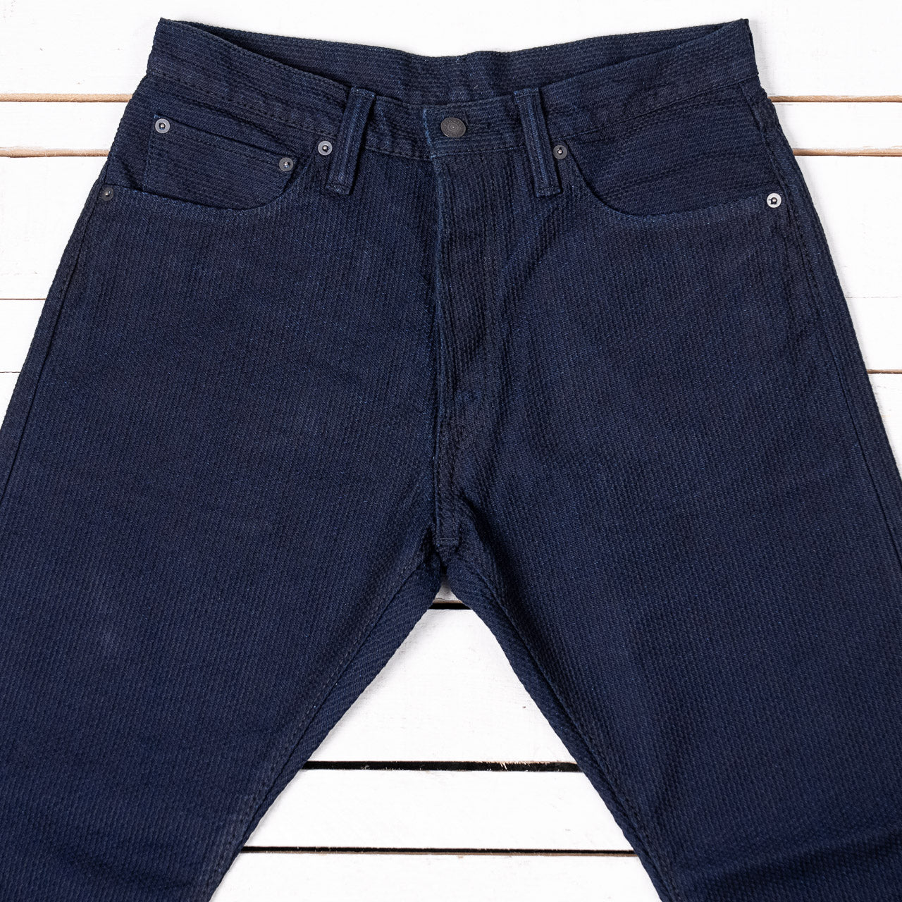 1177-ID Indigo x Black Sashiko Denim Relaxed Tapered