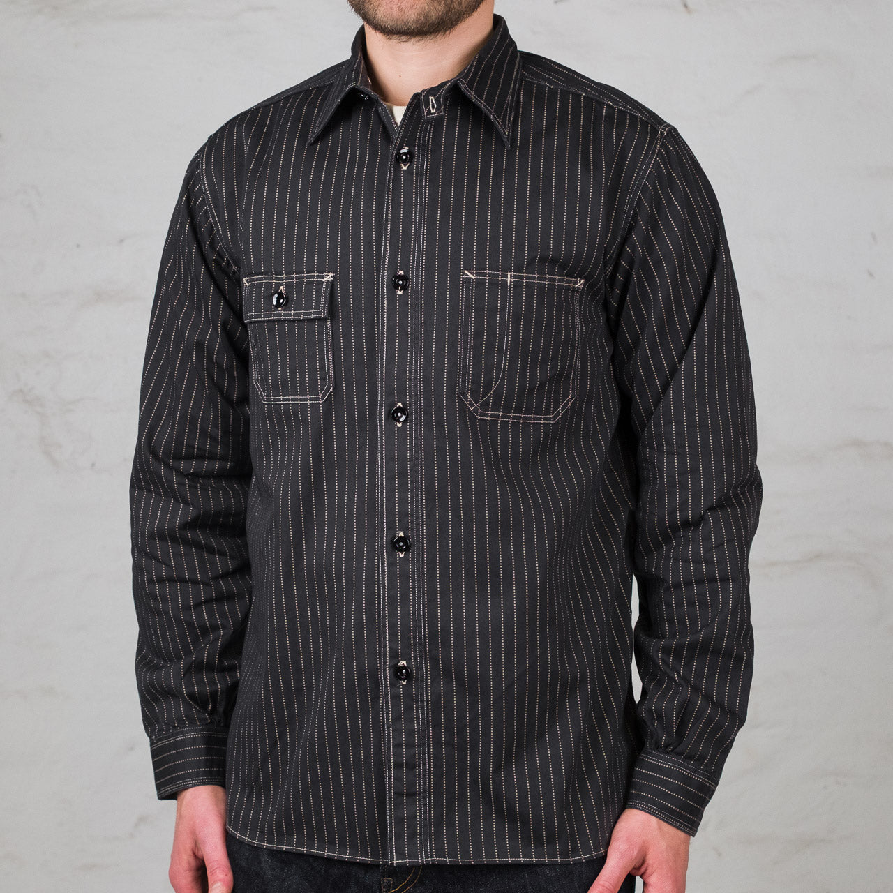 8.5 oz. Black Wabash Stripe Work Shirt, One Wash
