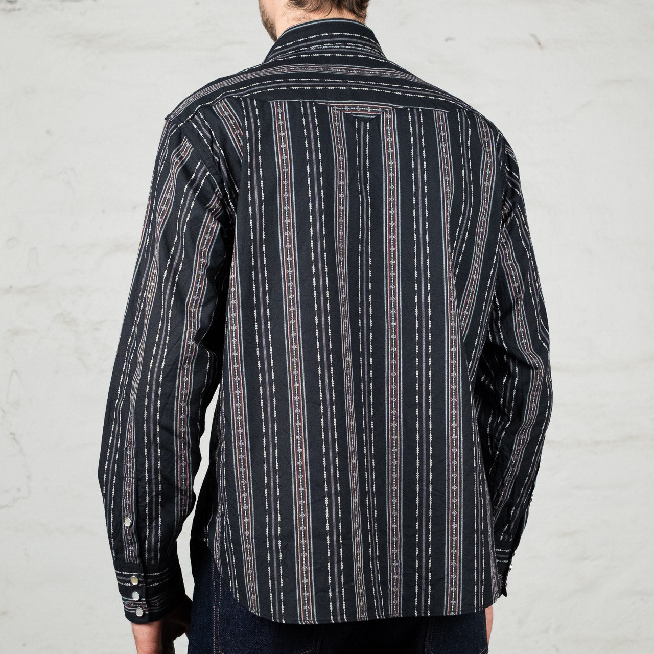 Native American Dobby Stripe Western Shirt Schwarz