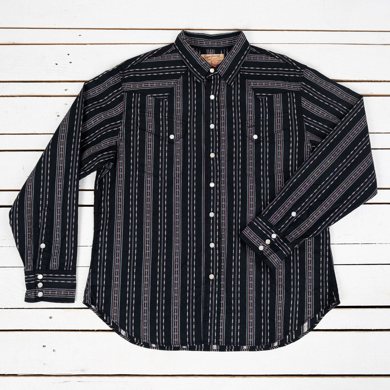 Native American Dobby Stripe Western Shirt Schwarz