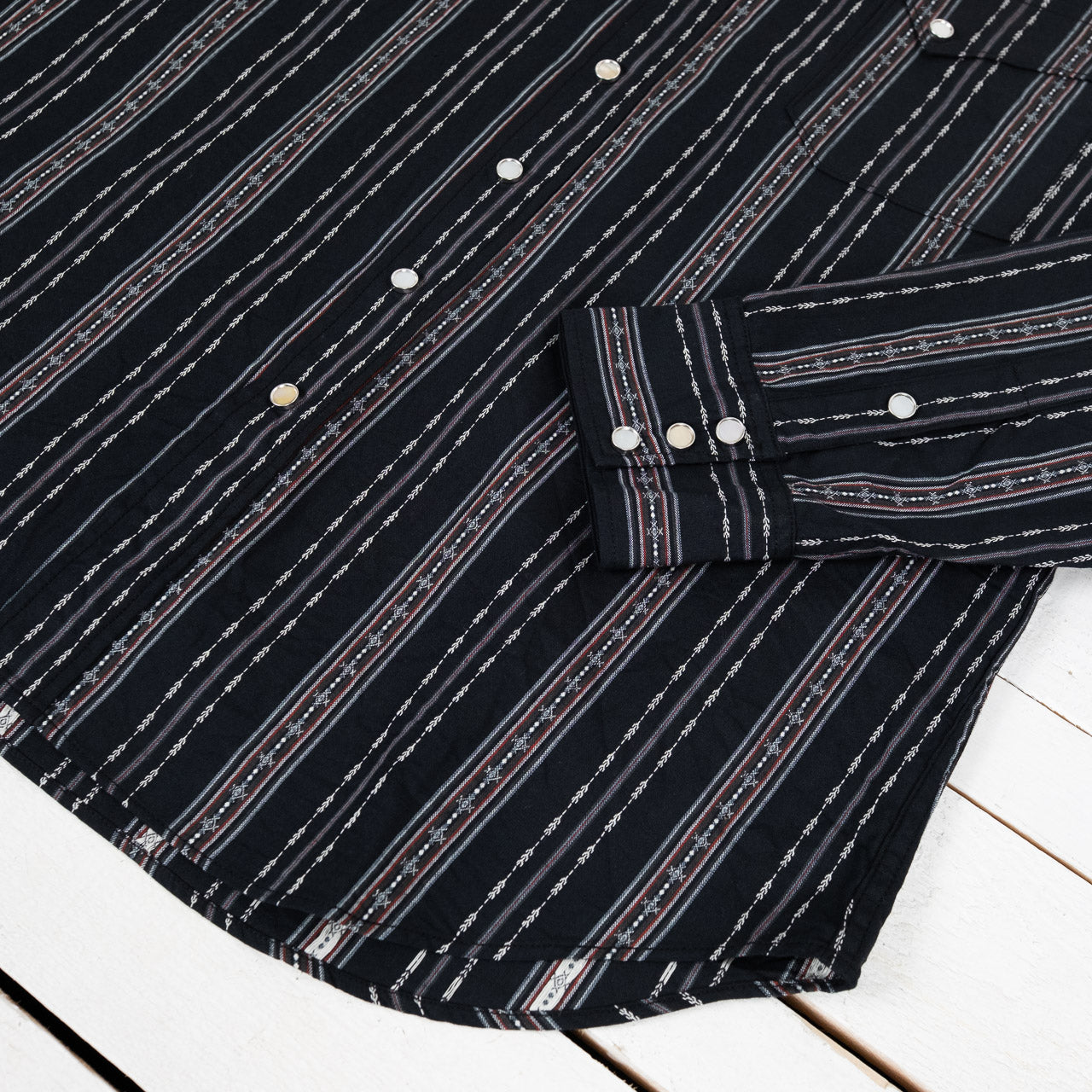 Native American Dobby Stripe Western Shirt Schwarz