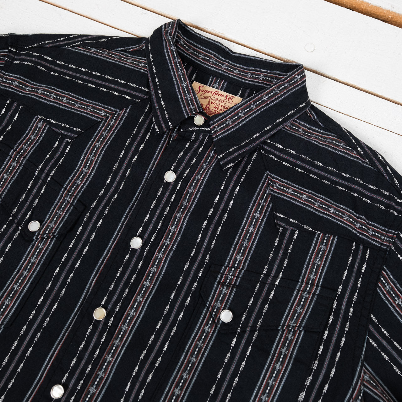 Native American Dobby Stripe Western Shirt Schwarz