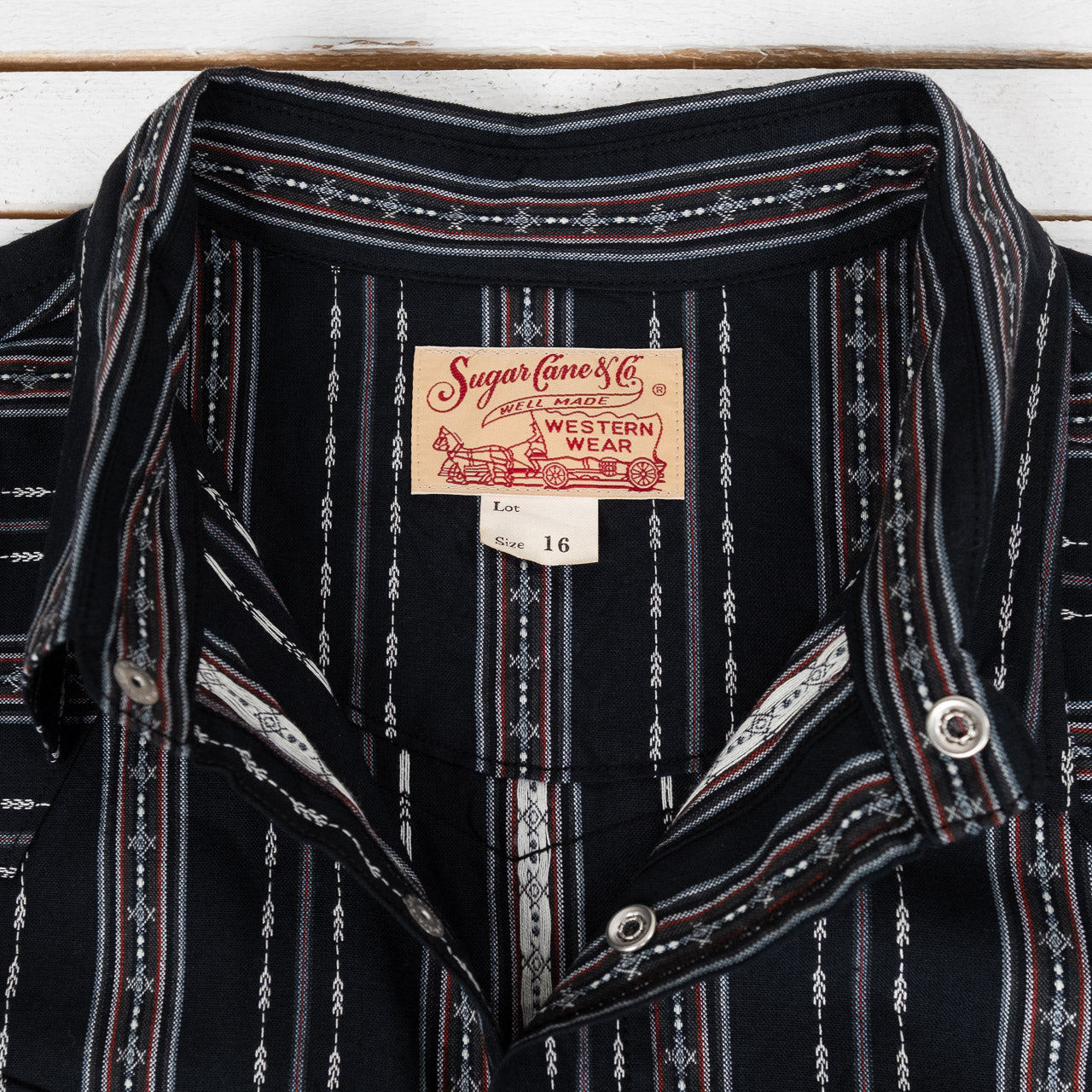 Native American Dobby Stripe Western Shirt Schwarz