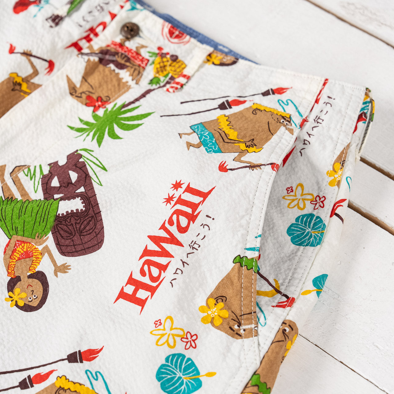 Sun Surf x Mookie Cotton Seersucker Shorts "Trip to Hawaii" Off White