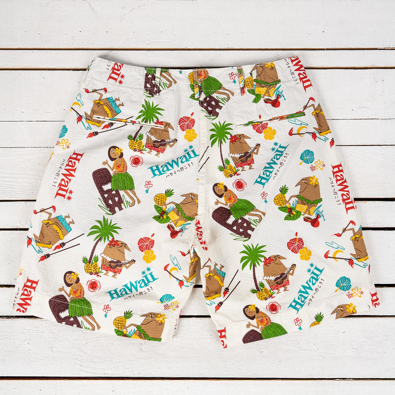 Sun Surf x Mookie Cotton Seersucker Shorts "Trip to Hawaii" Off White