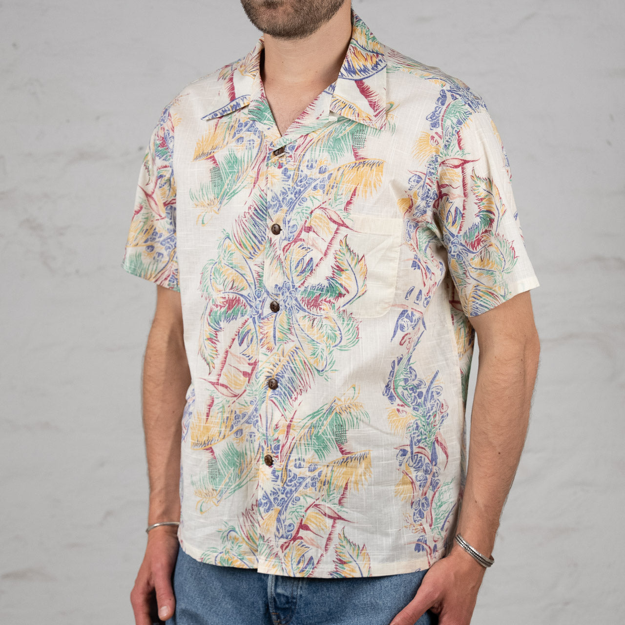 Cotton Linen Slubyarn Open Shirt "Coco Palms" Off-White