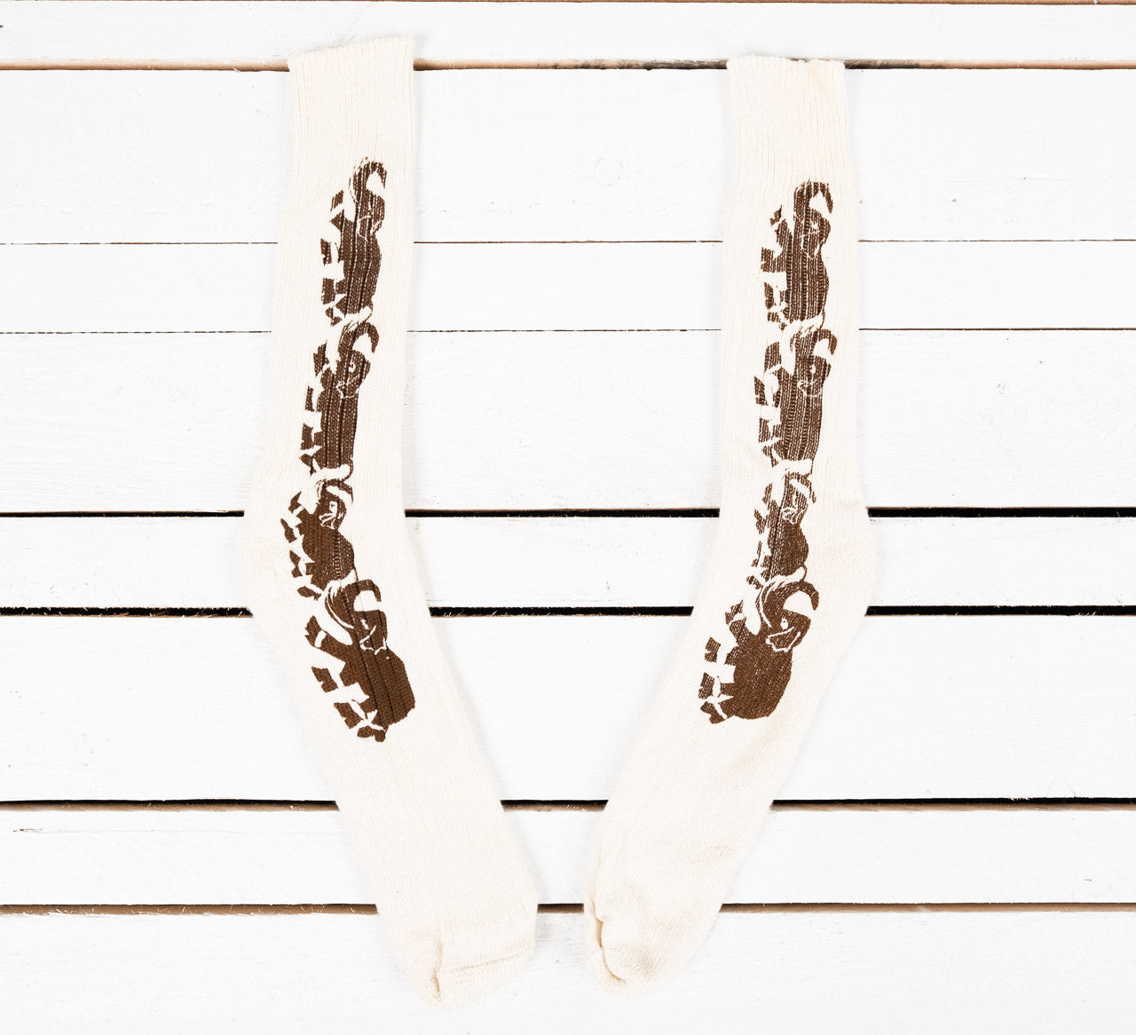 Rib Socks Bandana Print Ecru