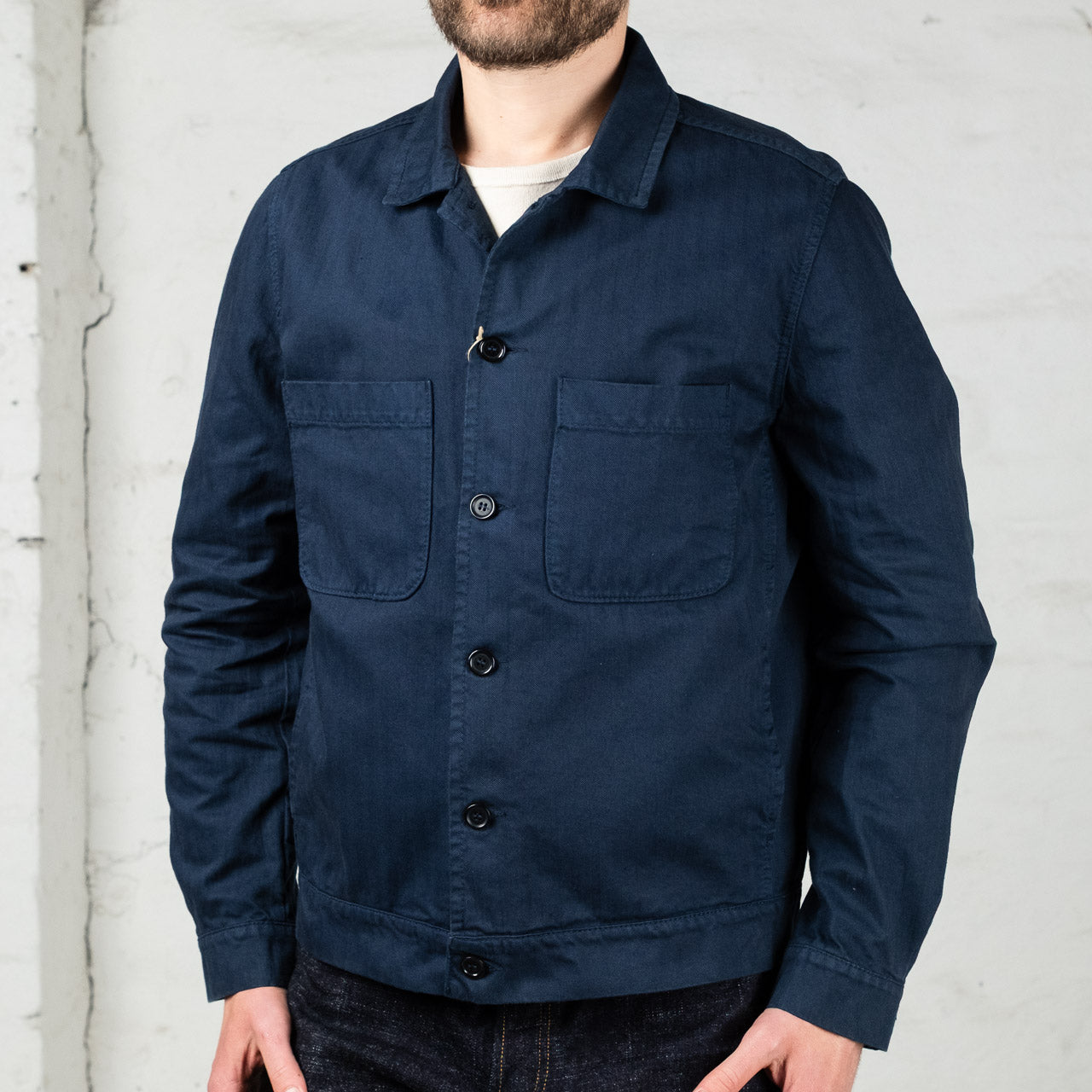 Bomber Jacket Herringbone Canvas Navy