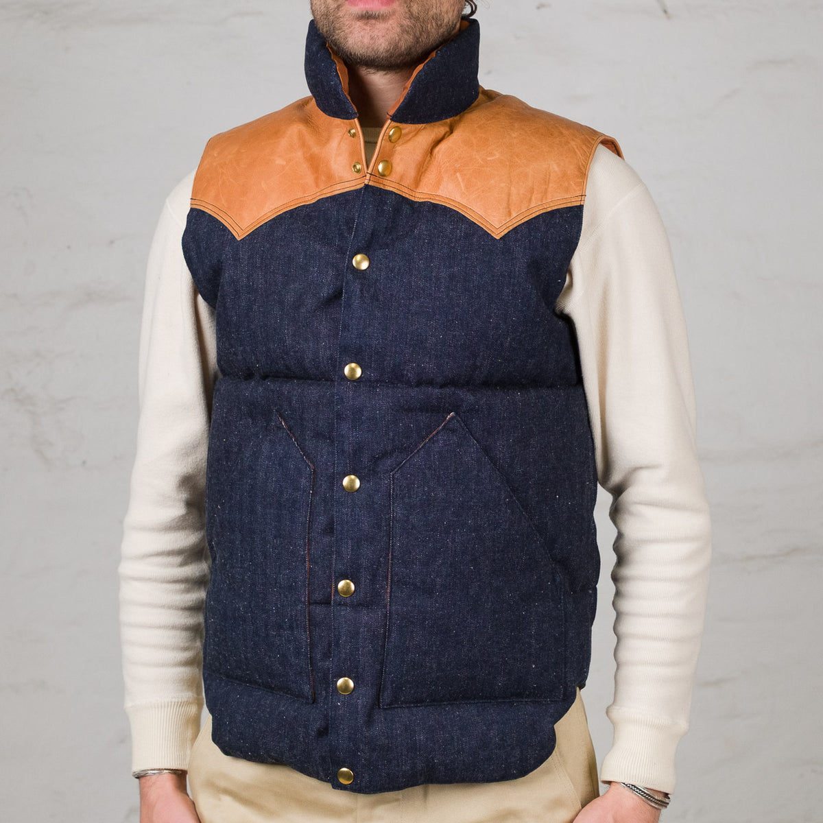 Rocky Mountain x Warehouse Herringbone Twill Down Vest Indigo