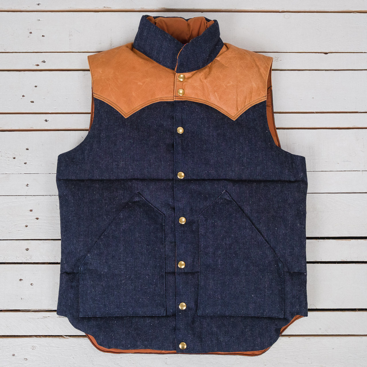 Rocky Mountain x Warehouse Herringbone Twill Down Vest Indigo