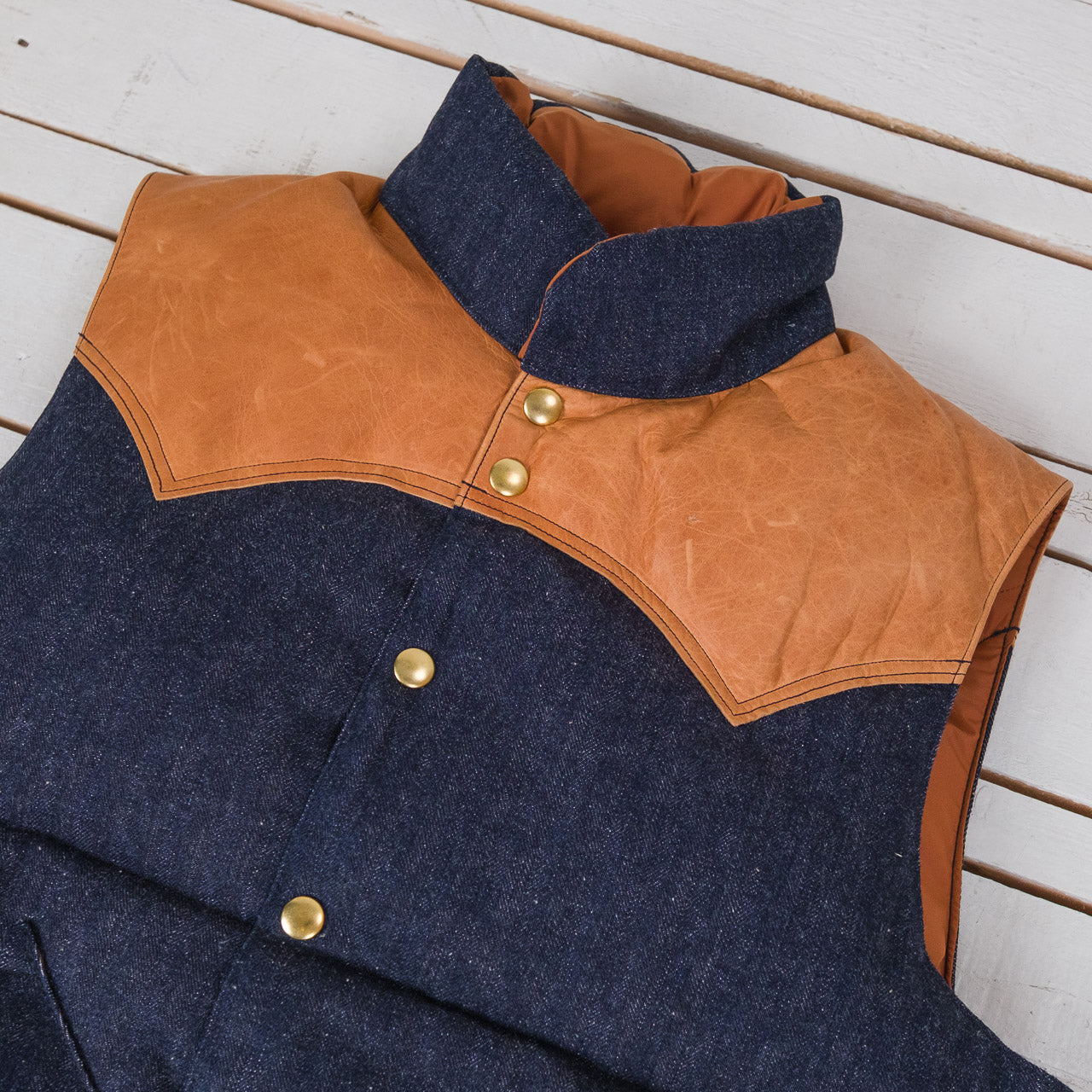 Rocky Mountain x Warehouse Herringbone Twill Down Vest Indigo